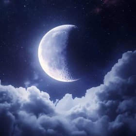 Moonlit Night Sky with Clouds and Stars