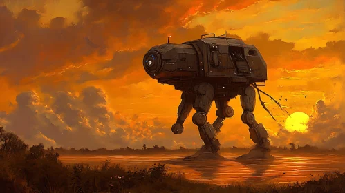 Mechanical Giant in Golden Light
