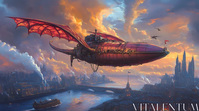 Fantasy Airship in an Urban Landscape