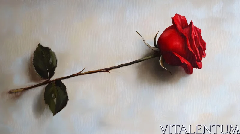 Detailed Red Rose with Dark Green Leaves