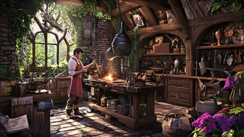 Rustic Blacksmith Workshop Scene