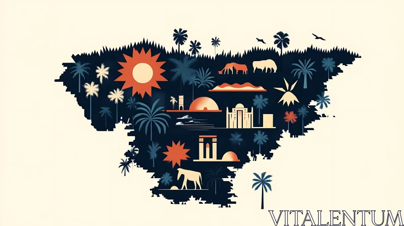 Palm Trees and Desert Animals Landscape