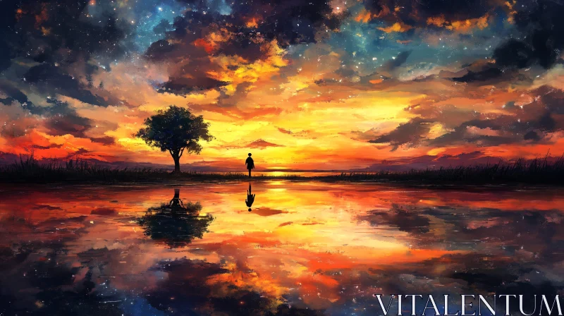 Sunset Silhouette by the Lake
