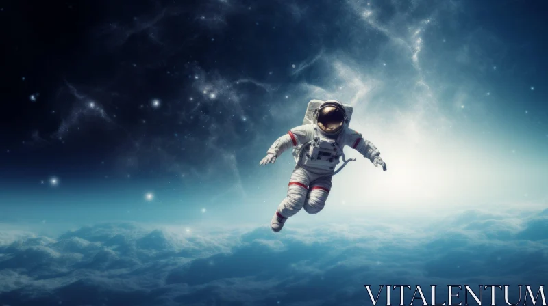 Captivating Astronaut Floating in Space with Stars and Clouds AI Image