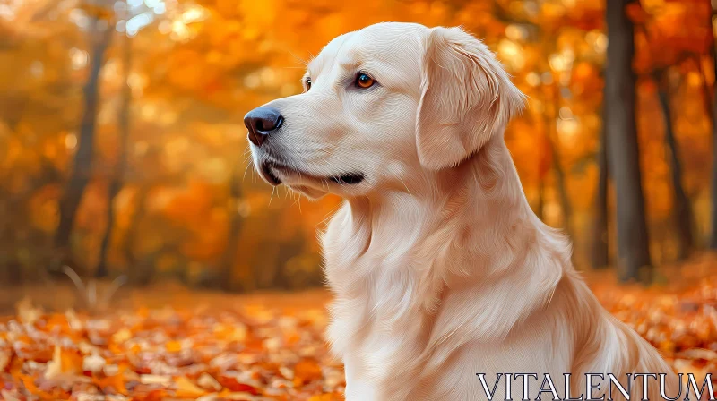 Dog Strolling Through Autumn Woodland