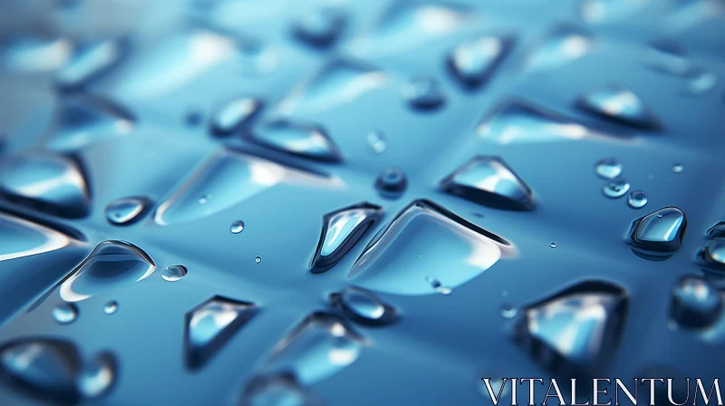 Close-up Image of Water Droplets on a Blue Surface AI Image