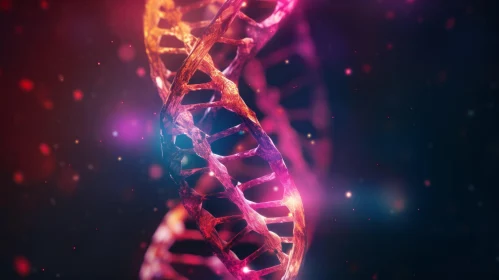 Colorful DNA Molecules with Chromosomes - Dark Magenta Background