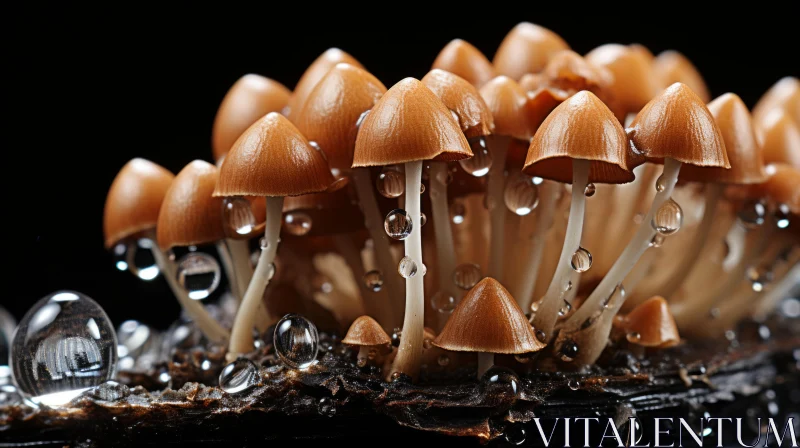 Crystal-Like Mushrooms with Water Droplets in a Forestpunk Setting AI Image