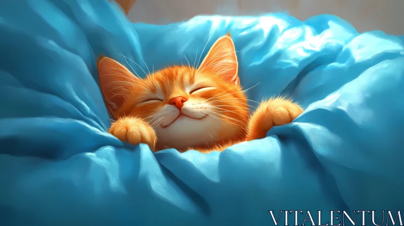 Blissfully Sleeping Orange Kitten AI Image