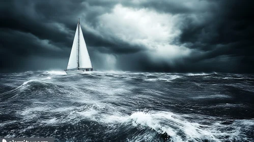 White Sailboat in a Dark Sea