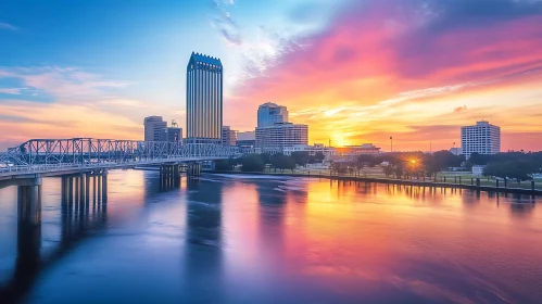 Urban Sunset Over River