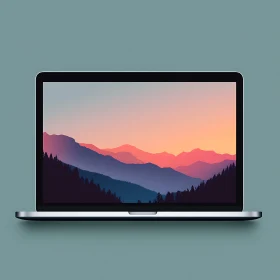 Serene Mountain Sunset Display on Laptop