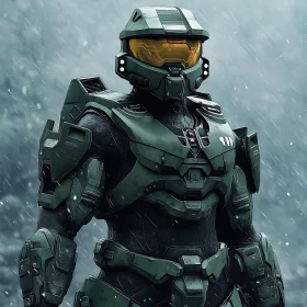 Green Armored Warrior in Winter