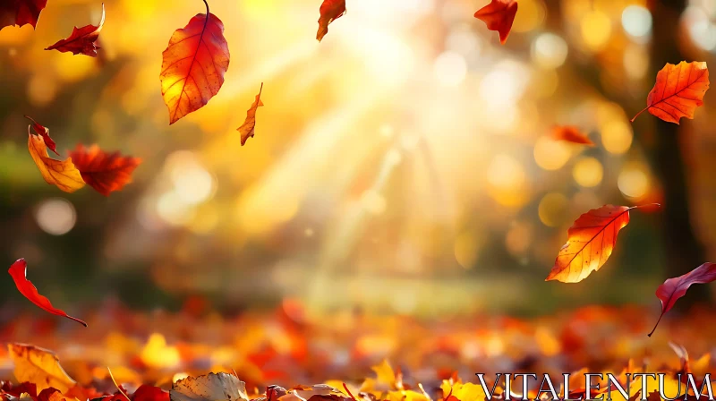 Falling Leaves in Autumn Sunlight