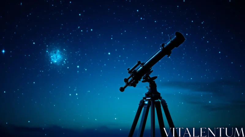 Detailed Image of a Telescope with Stars at Night AI Image