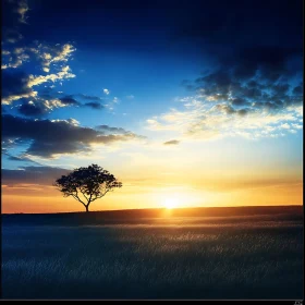 Sunset Silhouette of Lonely Tree