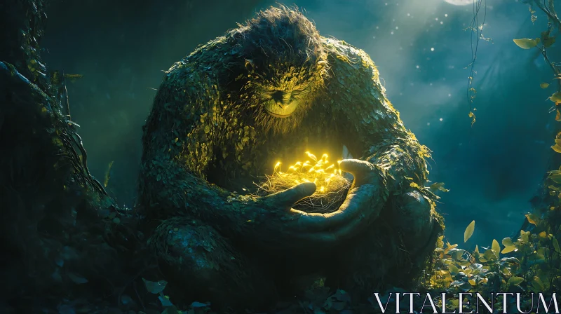 Moss Creature with Glowing Lights