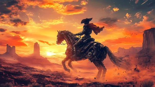 Mechanical Horse Rider at Sunset