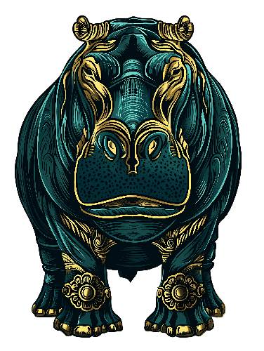 Elegant Teal and Gold Hippopotamus T-Shirt Design