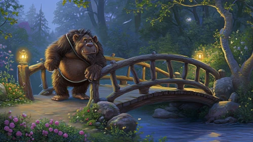 Enchanting Digital Painting of a Night Forest with a Friendly Creature