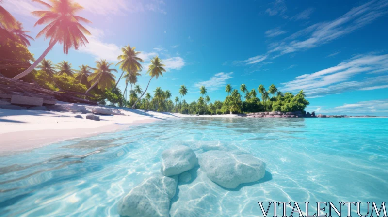 Exquisite Tropical Scene with Palm Trees and Turquoise Ocean AI Image