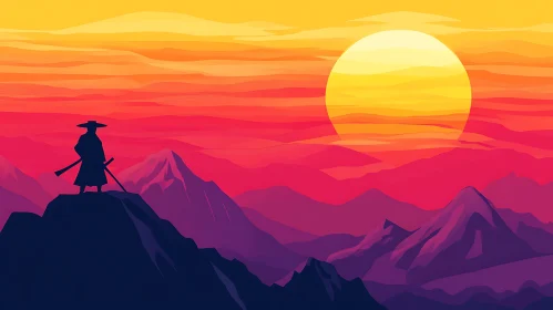 Mountain Sunset Silhouette of a Warrior