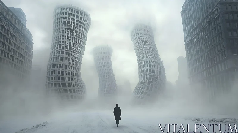 Foggy Cityscape with Distorted Buildings