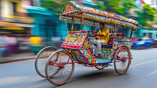 Colorful Rickshaw on a Hasty Journey