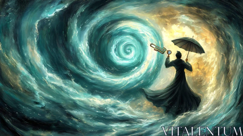 Figure with Umbrella Facing the Storm