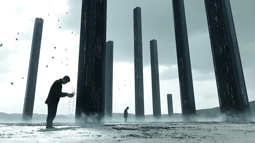 Monochrome Despair: Figures Among Giants