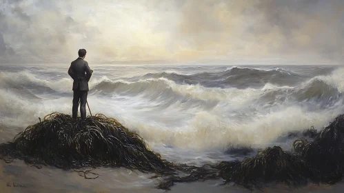 Man Overlooking the Ocean Waves