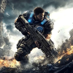 Futuristic Soldier in Post-Apocalyptic Setting