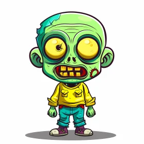 Green Cartoon Zombie Illustration with Yellow Eyes