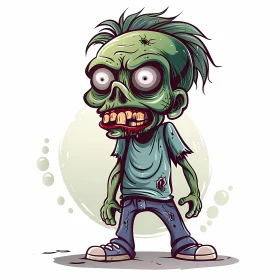 Green Zombie Cartoon Illustration for Halloween