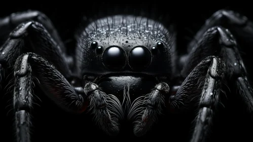 Monochromatic Close-Up Portrait of a Black Spider