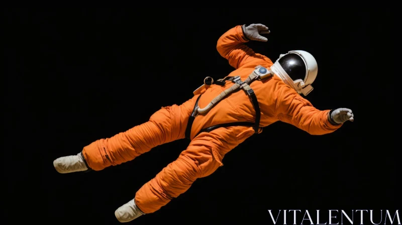 AI ART Orange Spacesuit Astronaut Floating in Dark Space - A Captivating Artwork