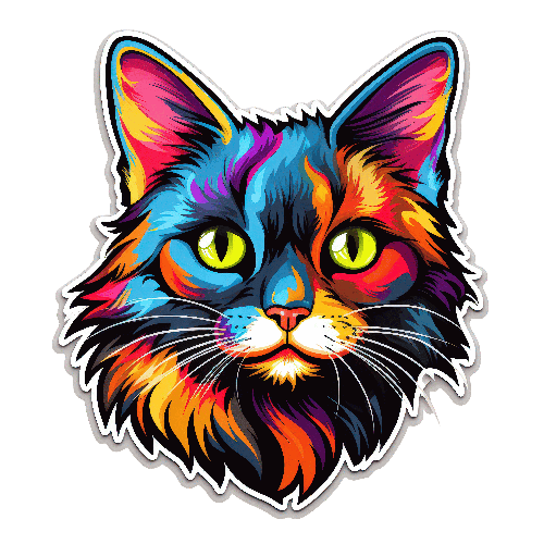 Realistic Digital Painting of a Multicolored Cat's Face