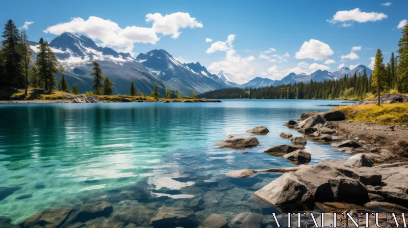 Serene Lake Surrounded by Turquoise Mountains - A Nature's Masterpiece AI Image
