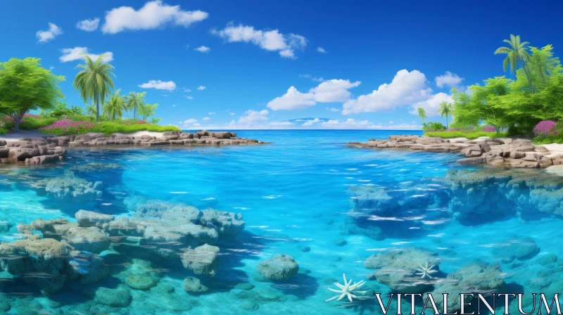 Serenity of Ocean Waters: Tropical Paradise in Manga Style AI Image