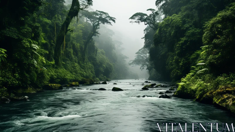 Smoggy River in Jungle - Tranquil and Moody Nature Scene AI Image