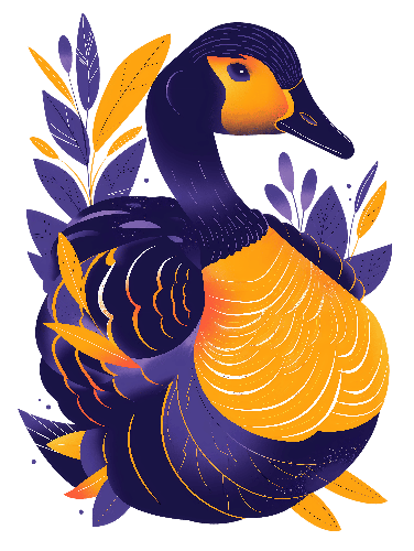Stylized Goose T-Shirt Design in Purple & Orange