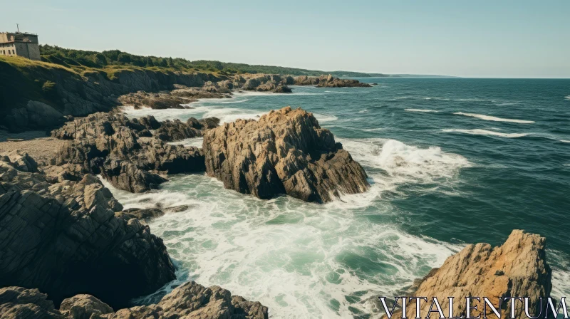 Sunlit Rocky Coastline with Lighthouse - Coastal Landscape Inspiration AI Image