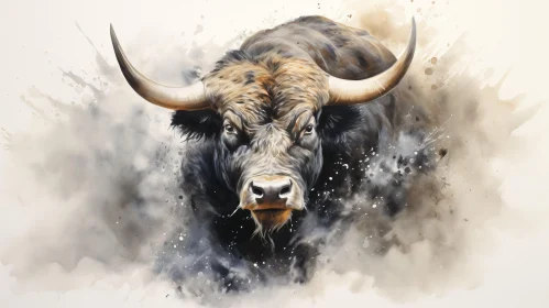 Watercolour Painting of a Bull: An Explosive Wildlife Illustration