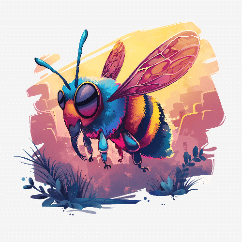 Whimsical Cartoon Bee Illustration Against Colorful Backdrop