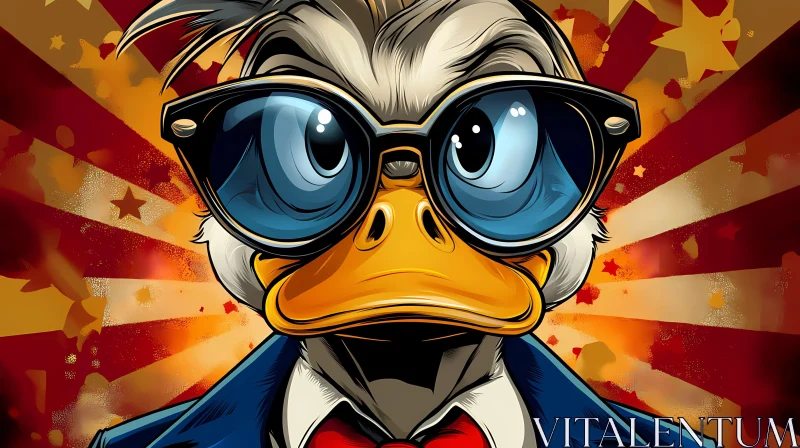 Duck Cartoon in Blue Suit and Sunglasses AI Image