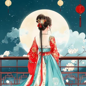 Serene Lunar Observation Traditional Clothing