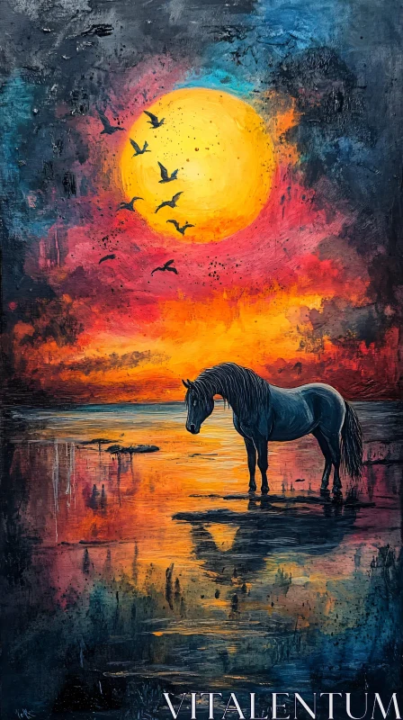 Horse Silhouette at Sunset AI Image