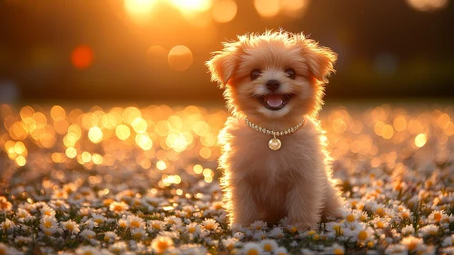 Cute Puppy Amidst Flowers