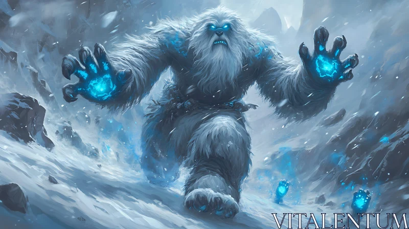 AI ART Glowing Yeti Striding Through Snow