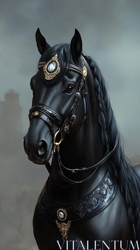 Regal Adorned Black Horse AI Image